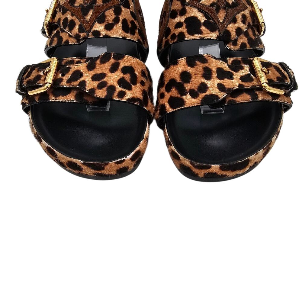Louis Vuitton Bom Dia Flat Slide Sandal Monogram Leopard Gold Size 37 US 7 - Picture 5 of 15